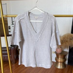 V-Neck Knit Sweater Top - Light Gray